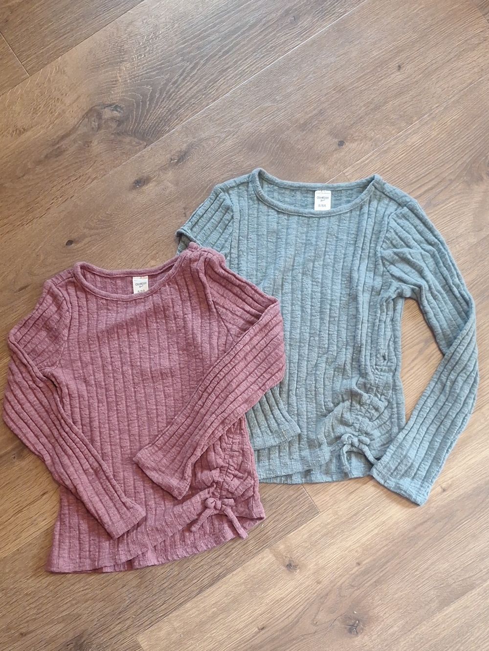 OshKosh B'gosh Ribbed Long Sleeve Tops in Mauve Pink and Sage Green